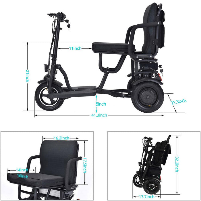 MotoTec - Folding Mobility Electric Trike 48v 700w Dual Motor Lithium Black